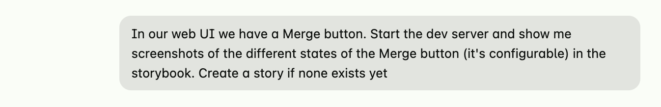 Asking Amp to screenshot the merge button storybook story